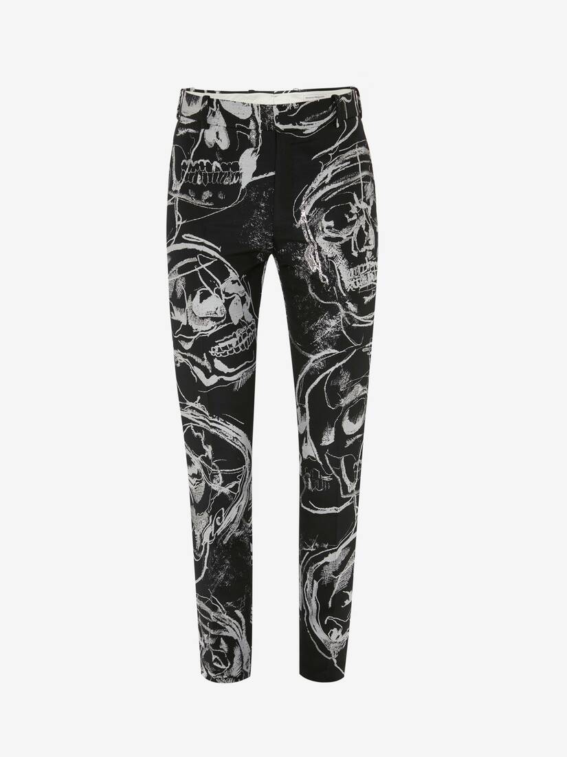 Pantalones Alexander McQueen Painted Skull Jacquard Cigarette Hombre - Negros/Blancos - Mexico 614-S